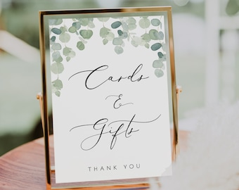 Eucalyptus cards and Gifts Sign Soft Greenery Printable Custom Wedding table Sign green garden Cards and Gifts sign Baby Shower bridal sign
