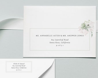 White Floral Envelope Template,Floral Address label,Printable Envelope Address Template,Modern Wedding Envelope,Editable Address label,Grace