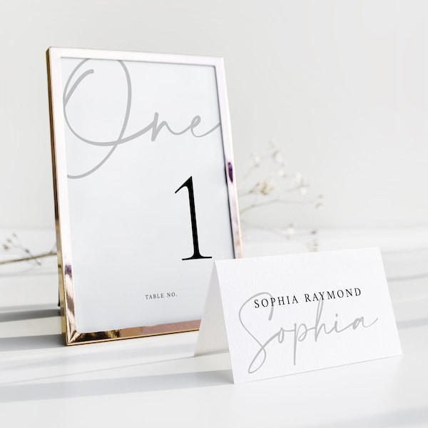 Modern Minimalist Wedding Table Number and place card set Template Simple Table Numbers Printable Table Number Table Number name card Cocoa