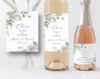 Greenery Wine Labels Avery Wine Labels Green pastel leaves Cheers Wine Label template Soft green wine label Printable wine label Champagne