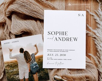 Simple Wedding Invitation Template,Modern Minimal Invitation,Minimalist wedding invitation Printable minimal Calligraphy Invitation Blond