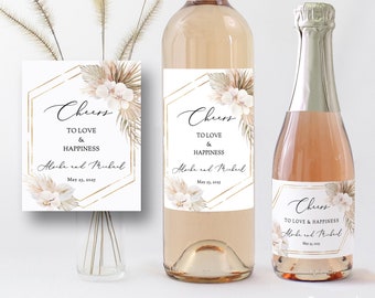 Boho Gift Wine Labels Pampas grass Wine Label Orchid Wine Label template palm leaf wine label Printable wine label Avery Champagne label