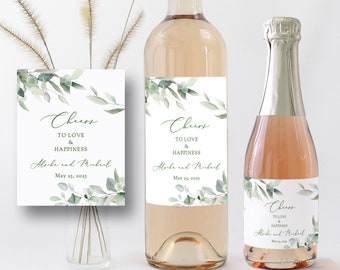 Greenery Wine Labels Avery Wine Labels Green pastel leaves Cheers Wine Label template Soft green wine label Printable wine label Champagne