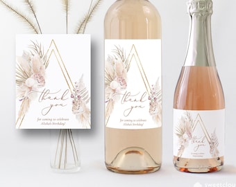 Boho blush flower Gift Wine Labels Avery Wine Label Orchid thank you Wine Label template pampas grass Printable wine Avery Champagne label