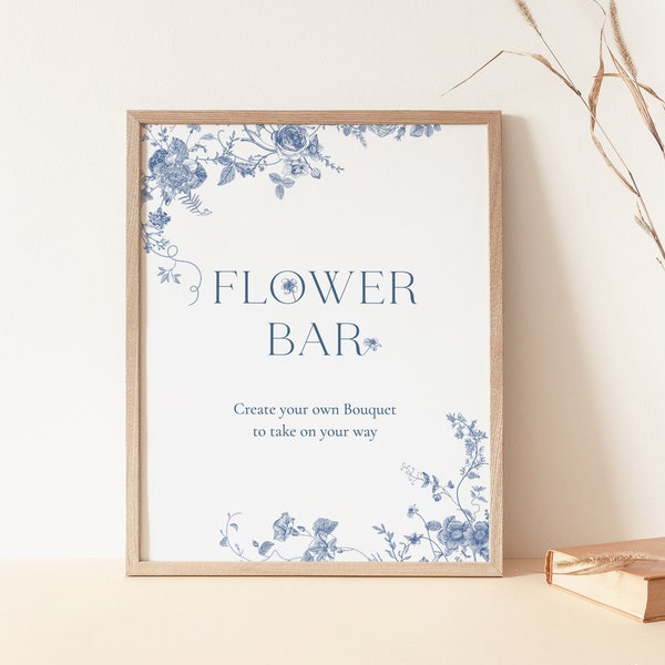 Dusty Blue Flower Bar Sign blue Floral Bar Sign blue flower Bridal Shower Flower Bar Blue Bouquet Bar Sign Printable Flower Bar Table Sign