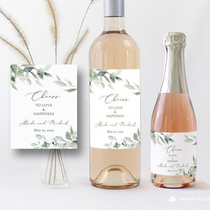 Greenery Wine Labels Avery Wine Labels Green pastel leaves Cheers Wine Label template Soft green wine label Printable wine label Champagne