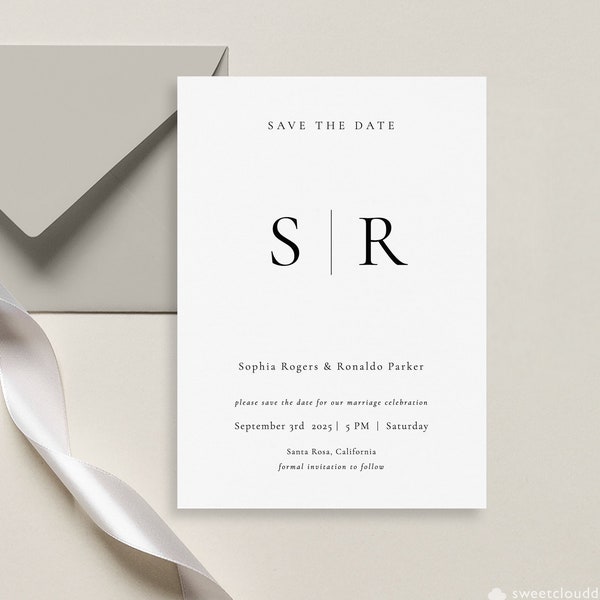 Minimal Save The Date, Modern Save the Date,Monogram Save the date Template,Editable Engagement Save the Date, Initial save our date,KELLY