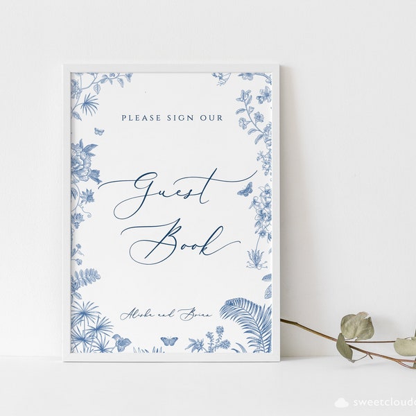 Guestbook sign tempalte  dusty blue floral Sign guest book sign blue flower Guest book table card template flower  template 8x10 5x7 A4 A5