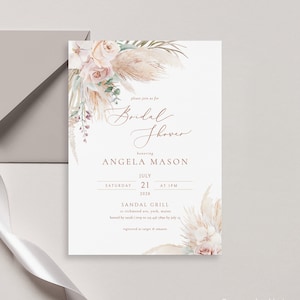 Dusty Pink BOHO Bridal Shower invito pampas erba blush rosa modello Bridal Shower Boho Eucalyptus Bridal Shower carta pamelia
