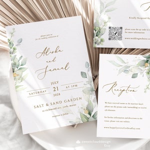 Greenery Wedding Invitation set Green and Gold wedding invitation editable wedding invitation Dusty Green Wedding Invite Eucalyptus wedding image 2