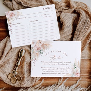 Stoffig roze Boho vrijgezellenfeest Receptverzoek Invoegen Pampasgras bloost roos Bloemen Breng Receptsjabloon Bruidsdouche Receptkaart voor bruid