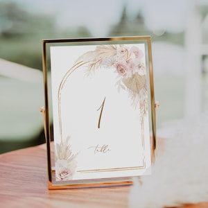 BOHO PINK Tischnummer Goldrahmen Blush Hochzeit Tischnummer Blush Pampasgras Tischnummer Tischnummer Boho Tischnummer Karte