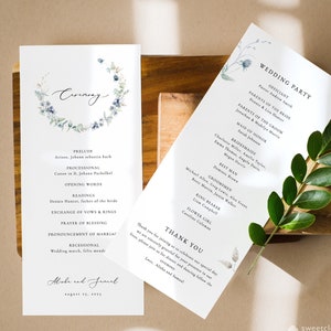 Dust blue Floral Wedding Program Template Printable steel blue Editable Wedding Ceremony garden Wedding program pastel blue program Berry