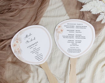 BOHO Floral Wedding Program Template Peach Pampas boho Printable Wedding Ceremony printable program Editable Ceremony program Rose Pearl