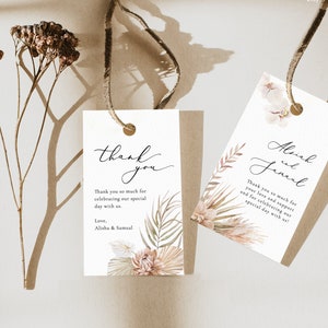 BOHO Favor Bag Tags, Afdrukbare dank u boho Tags, Orchidee bruiloft dank u Tag Template, Bewerkbare dank u Tags, Gasten Tas tag, pandora