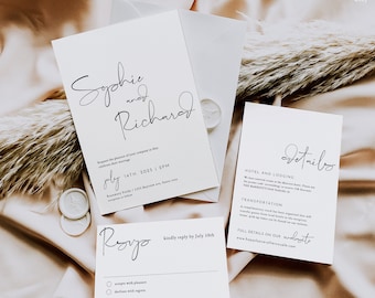 Elegant Simple Wedding Invitation Set Template Minimal Invitation Modern wedding invitation Black  White Elegant Wedding Invitation Collette