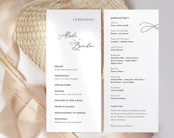 Plantilla de programa de boda elegante Tarjeta de ceremonia de boda moderna Programa de boda editable Línea de tiempo de orden de servicio de boda simple Danielle