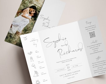 Gatefold simple Wedding Invitation boho Gatefold Invitation Minimal gate fold template Printable Invitation Editable wedding card template
