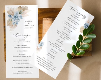 Dusty blue Floral Wedding Program Template Printable Boho blue flower Editable Wedding Ceremony garden Wedding program steel blue card