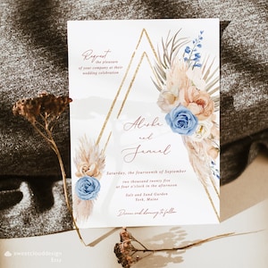 Faire-part de mariage bohème orange poussiéreux faire-part bleu royal rouille faire-part herbe de pampa orange Faire-part feuille de palmier arche de mariage floral