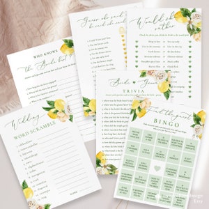 Lemon Would She Rather Bridal Shower Games Template Bride & Groom Trivia Find the Guest Bingo Wedding Scramble Guess who said it Printable