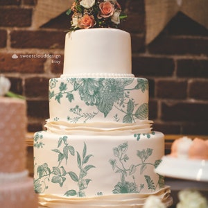 emerald green flower Cake icing template Vintage flower cake icing image emerald green floral cake image emerald green floral cake icing