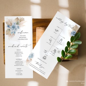 Dusty Blue Floral Wedding Weekend event timeline template wedding day icon Timeline Weekend Itinerary weekend schedule Order of Events