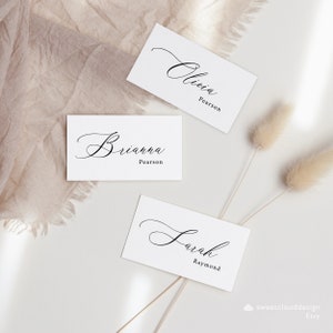 Plantilla mínima de tarjetas de lugar de boda Tarjeta de lugar editable Tarjeta de lugar en blanco y negro Tarjetas de boda editables Tarjeta de nombre de mesa de boda editable