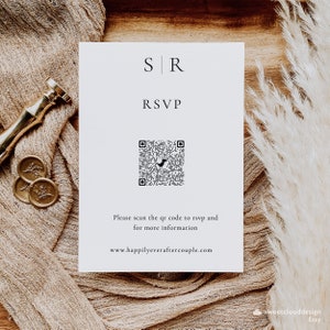 Rsvp card insert card template minimalist RSVP Monogram respond QR code card Simple enclosure card RSVP editable card printable rsvp insert image 1