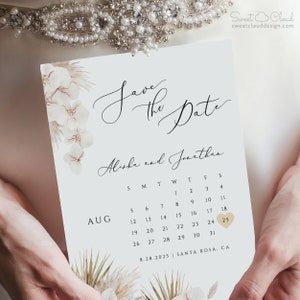 BOHO Save The Date,Calendar Save The Date,Tropical Save the date, pampas grass Calendar save the date, Orchid save the date calendar,Pam