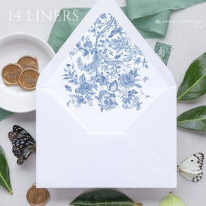 Dusty Blue floral Envelope Liner Template Steel blue Envelope Liner Dusty blur flower Envelope Liner Botanical blue Printable liners garden