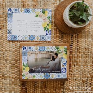 Piastrella blu limone Foto biglietto di ringraziamento Piastrella blu Positano modello di ringraziamento matrimonio piastrelle blu Italia Addio al nubilato stampabile grazie Mearl