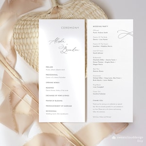 Plantilla de programa de boda elegante Tarjeta de ceremonia de boda moderna Programa de boda editable Línea de tiempo de orden de servicio de boda simple Danielle