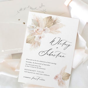 Boho Hochzeitseinladung Boho Geblümte Einladung Pampasgras Hochzeitseinladung Vorlage Palmenblatt Hochzeitseinladung Boho Invite Paislee