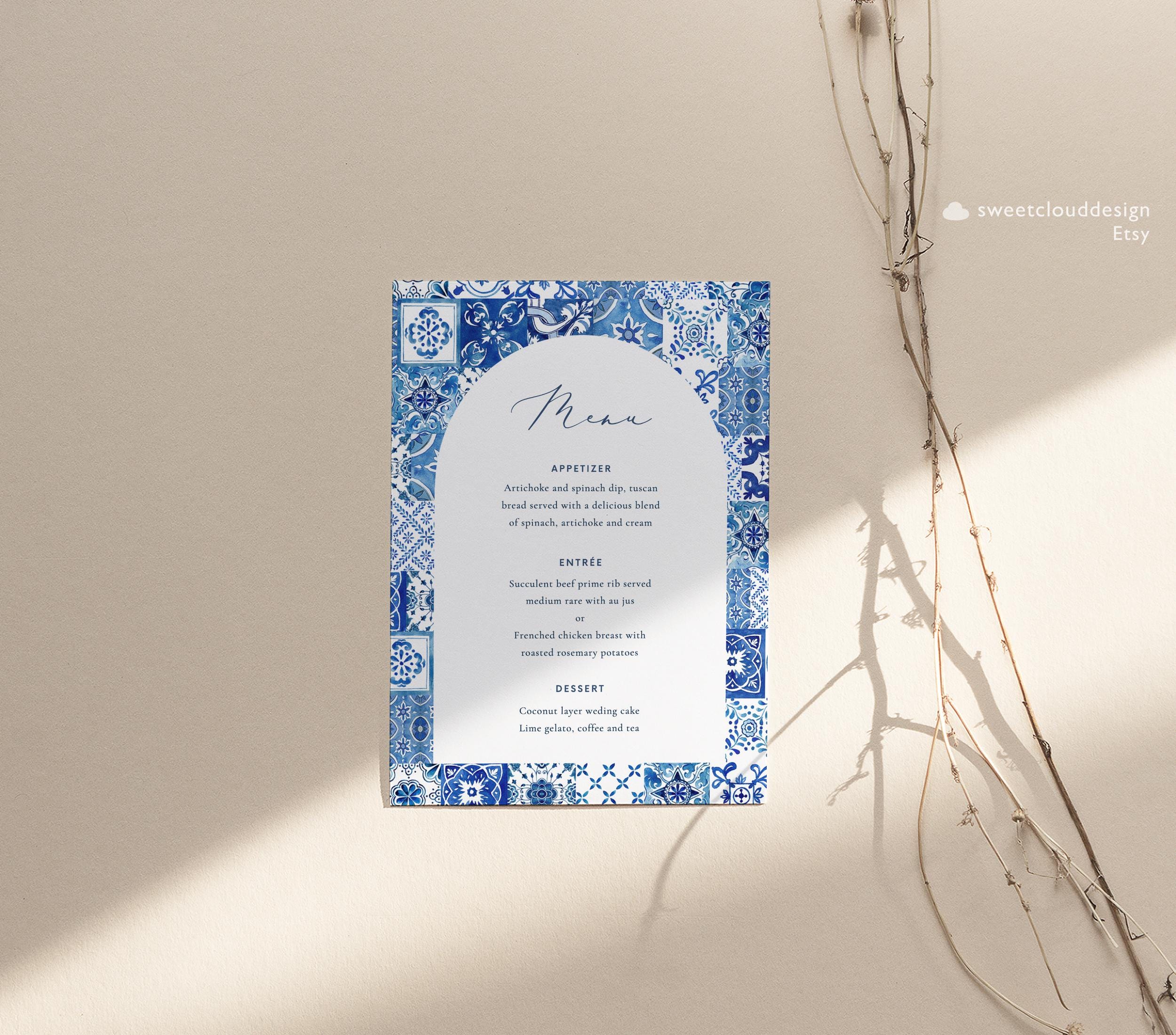 Blue Tile Dinner Menu Blue Tile Wedding Menu Template Blue Tile Arch ...