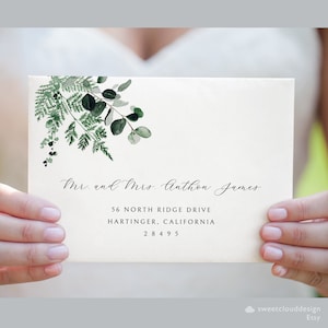 Greenery Envelope Template Green leaves Address label Printable leaf Envelope Address Template Forest green Envelope A7 Editable Address