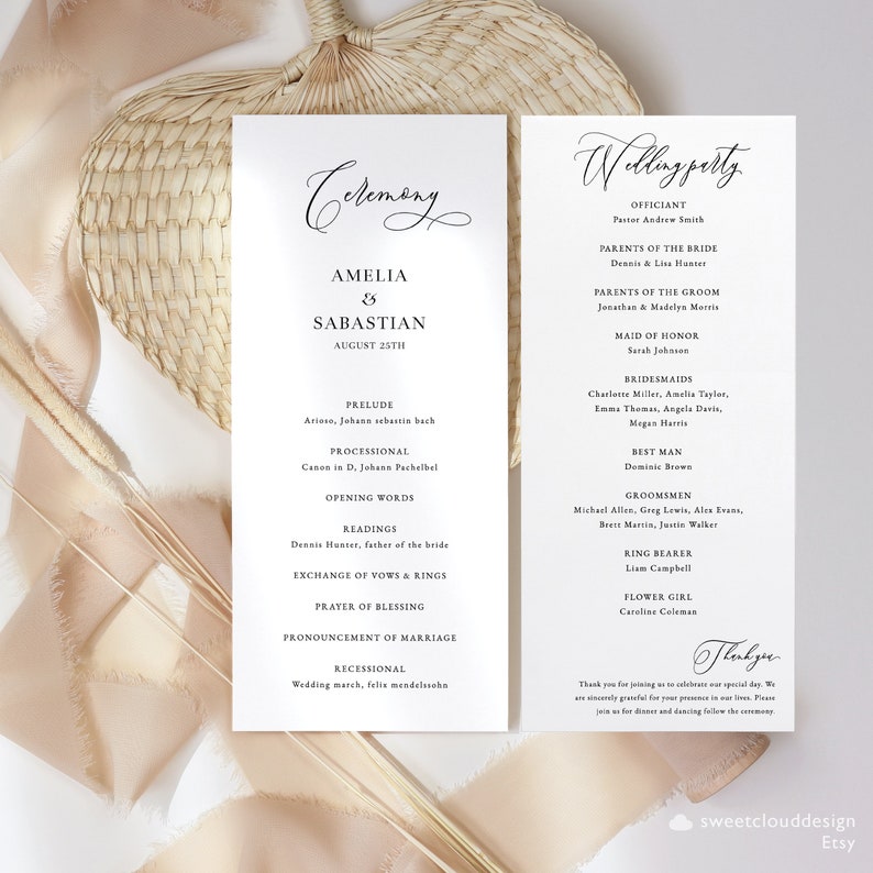 Simple Wedding Program Template Modern Wedding Ceremony Card Editable ...