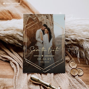 Goldrahmen Foto Save The Date Vorlage Hochzeit Gold Save The Date Fotorahmen Save The Date Karte Boho Save The Date Verlobungskarte Cocoa