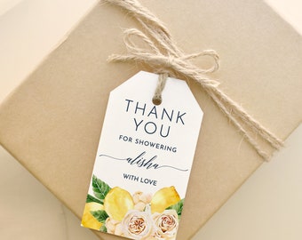 Lemon Favor Tag Yellow lemon Bridal shower thank you Tag Main Squeeze lemon gift tag shower with love favor tag Printable Guests Luna