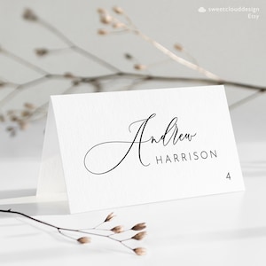 Plantilla mínima de tarjetas de lugar de boda Tarjeta de lugar editable Tarjeta de lugar en blanco y negro Tarjetas de boda editables Tarjeta de nombre de mesa de boda editable