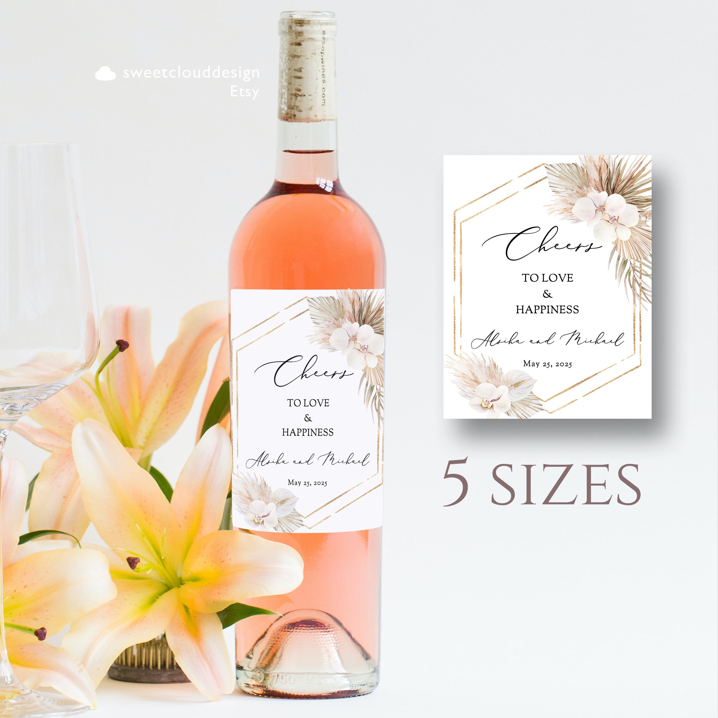 Boho Gift Wine Labels Pampas Grass Wine Label Orchid Wine - Etsy