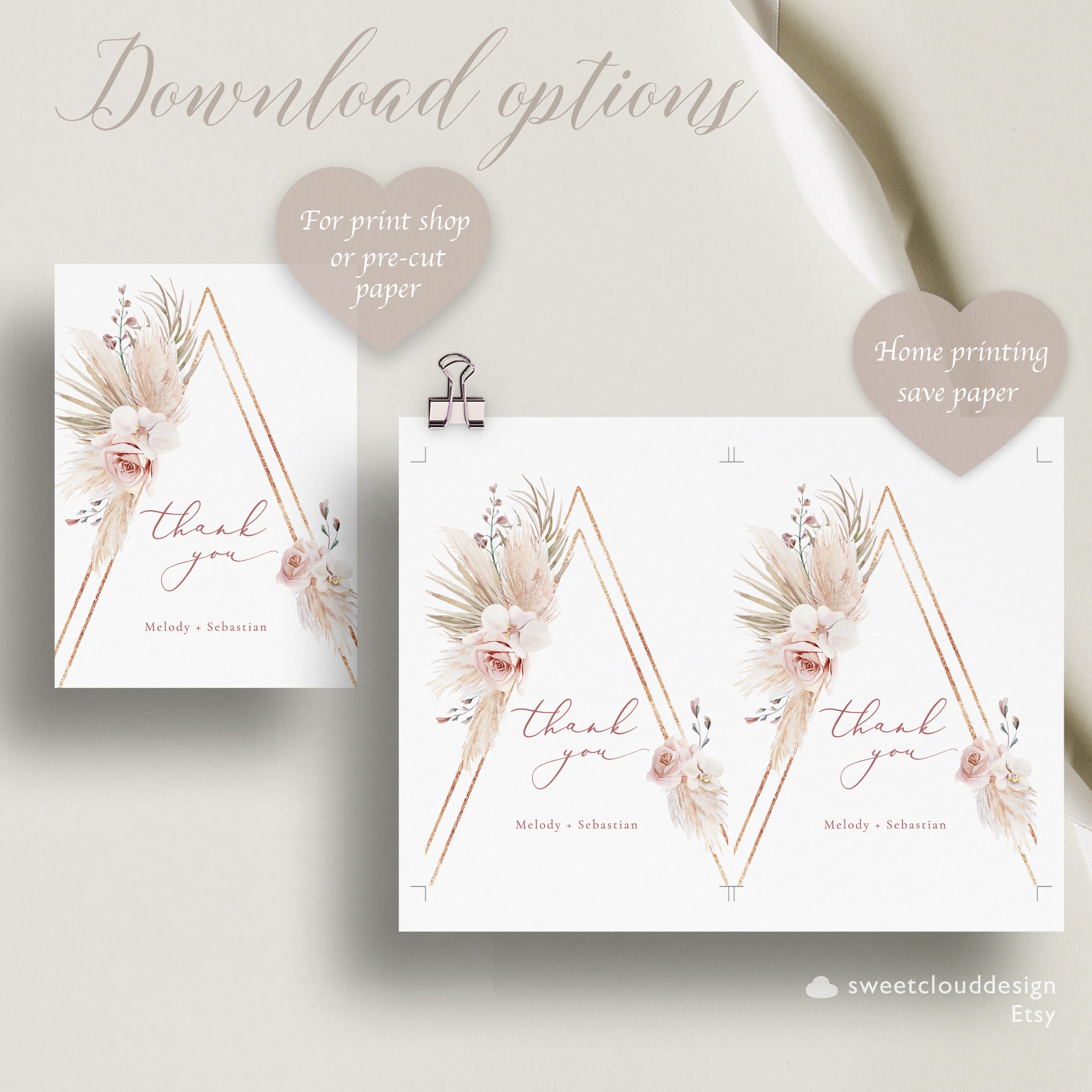Rose Gold Thank You Card Template Boho Orchid Arch Thank You Card ...
