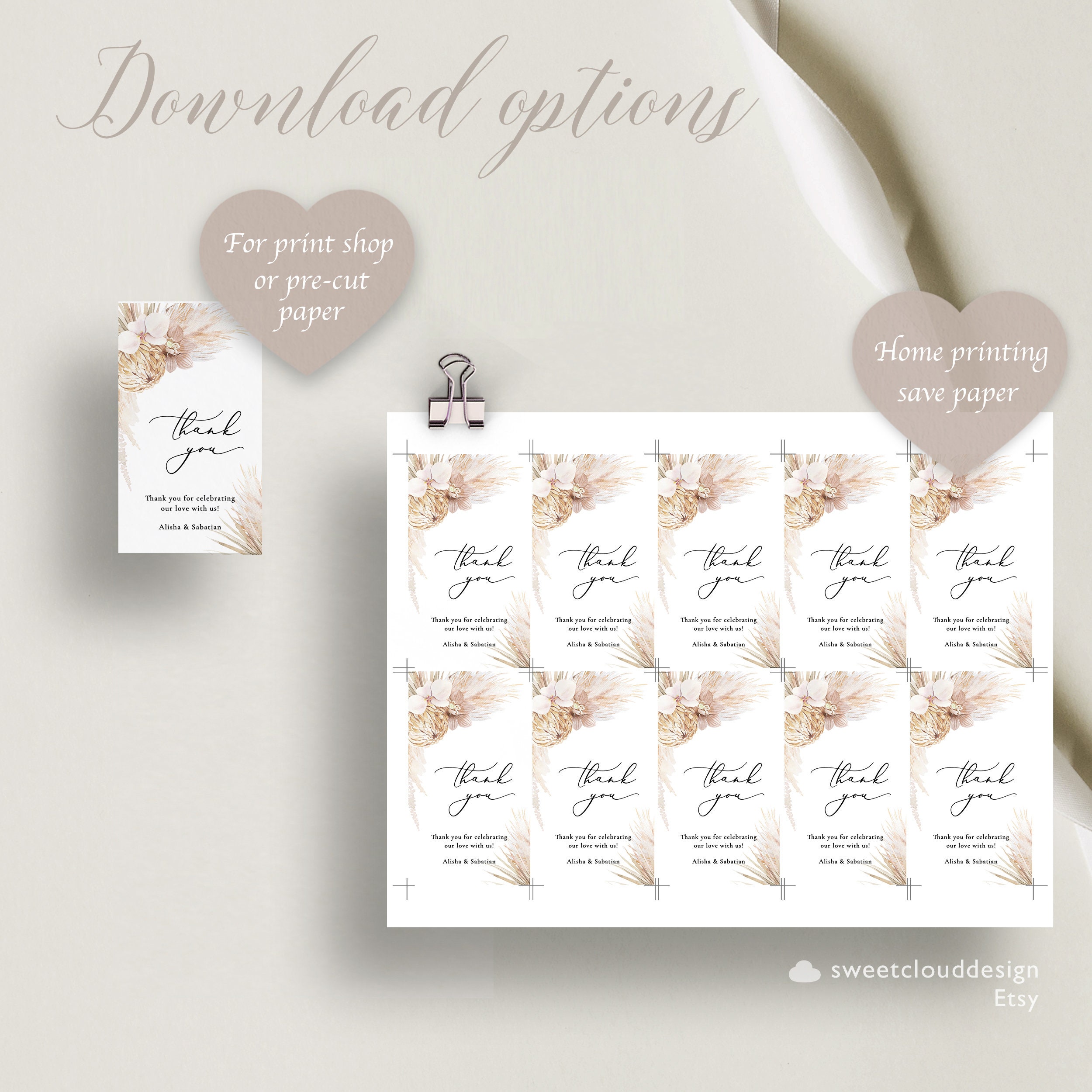 Pampas Grass BOHO Favor Bag Tag Printable Thank You Boho Tags Palm Leaf ...