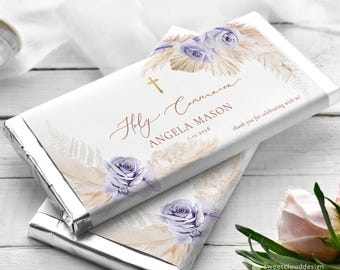 Purple Communion Chocolate Bar Wrapper dusty purple Chocolate template Baptism  boho Chocolate pampas Grass Aldi 40g Hershey 1.55oz
