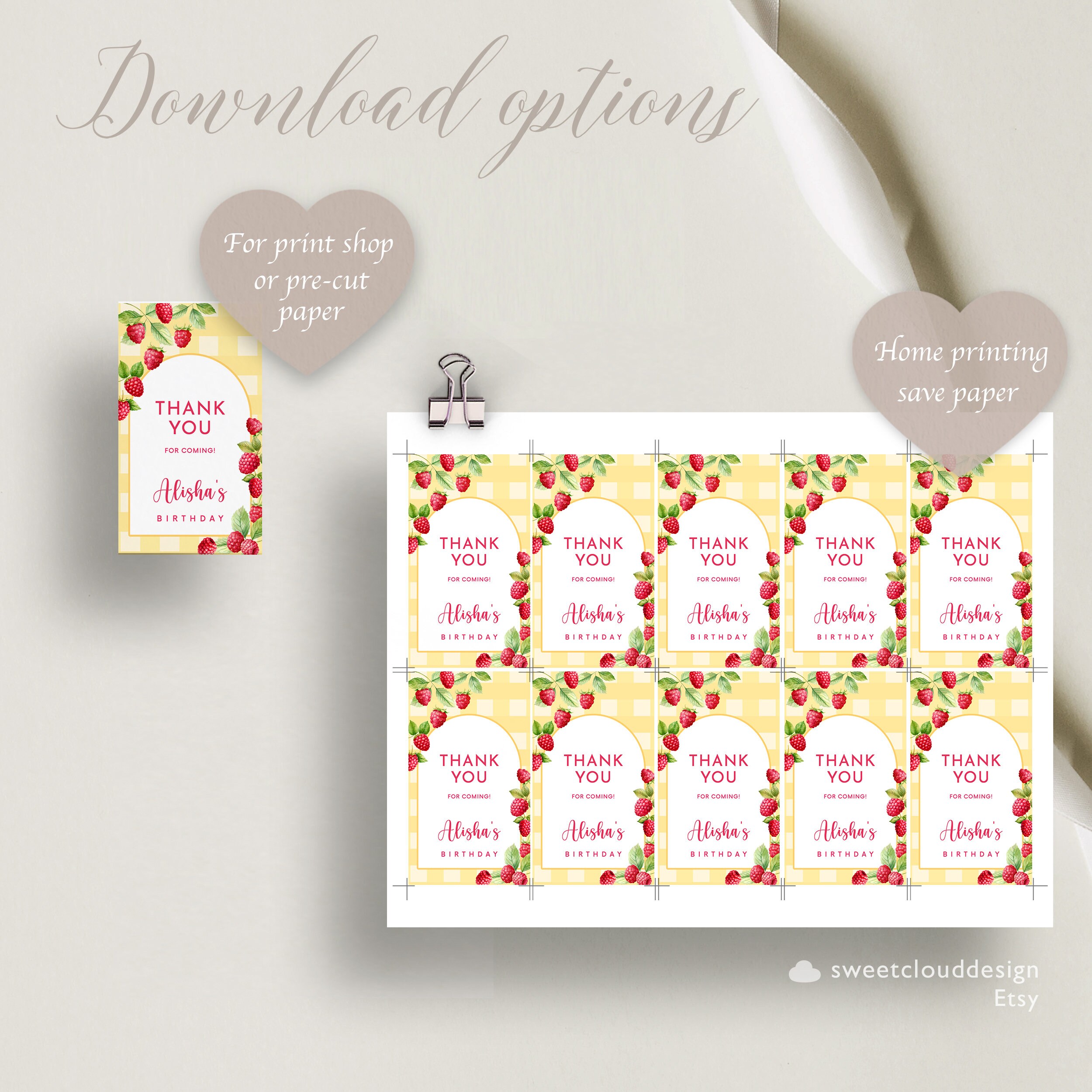 Raspberry Name Tag Raspberry Birthday Favor Tag Thank You Tag Red and Yellow Tag Berry ...