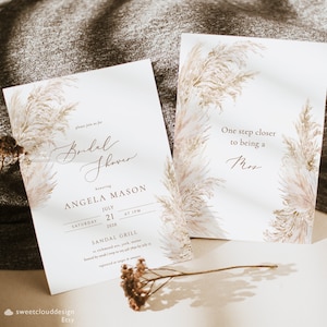 Pampas hierba Plantilla de invitación de despedida de soltera Plantilla de invitación de despedida de soltera Boho Tarjeta de despedida de soltera Boho tarjeta imprimible editable boho
