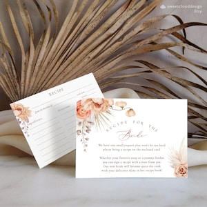 Stoffig oranje Boho vrijgezellenfeest Receptverzoek Invoegen Pampas Floral Breng een receptsjabloon Roest oranje bruids douche receptenkaart voor bruid
