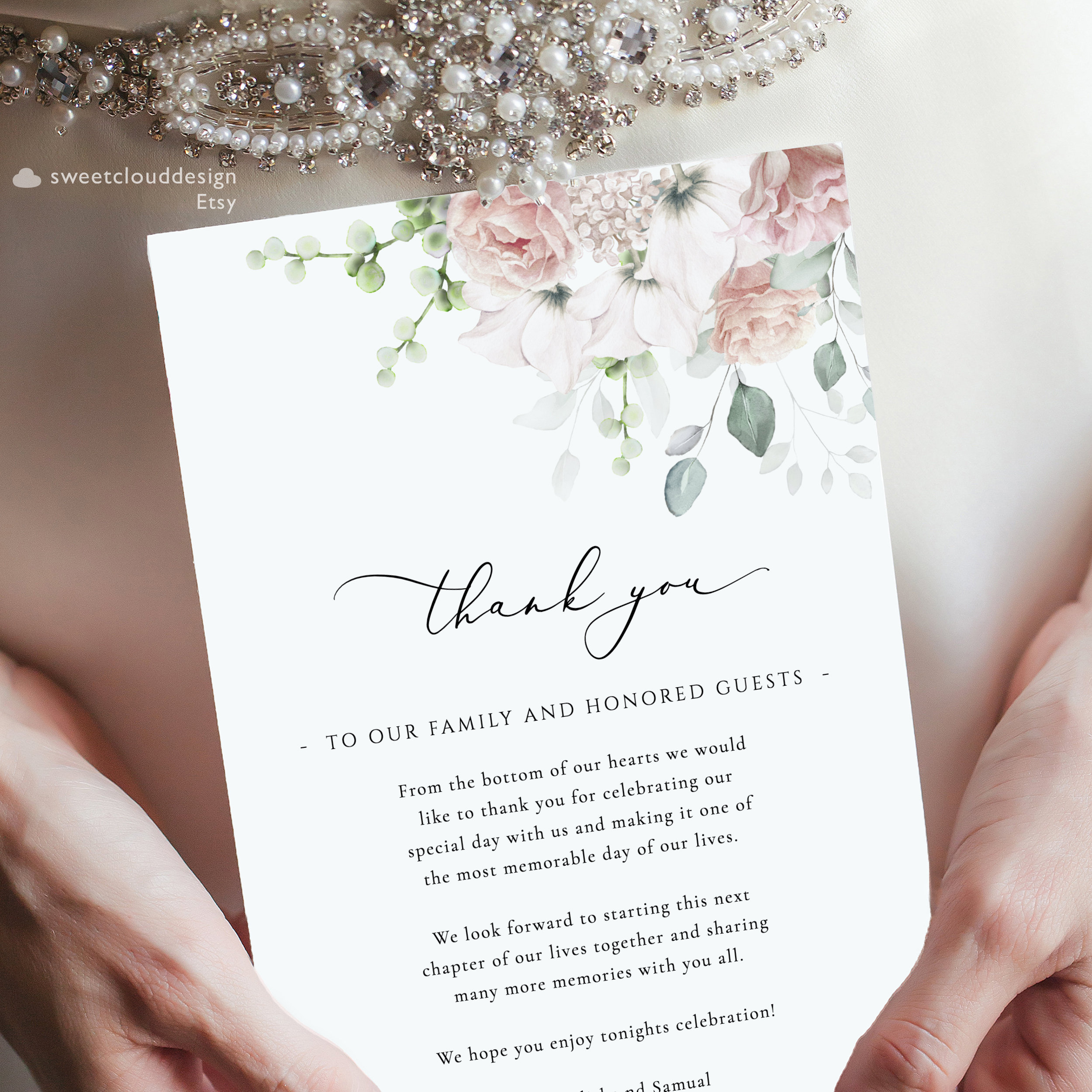 Dusty Pink Floral Thank You Dusk Pink Wedding Thank You Card Editable ...