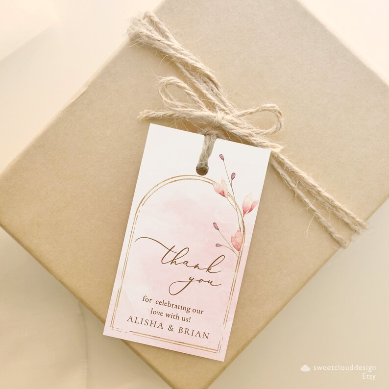 Blush Floral Bridal Shower Favor Bag Tags Gold Wedding Printable Thank ...