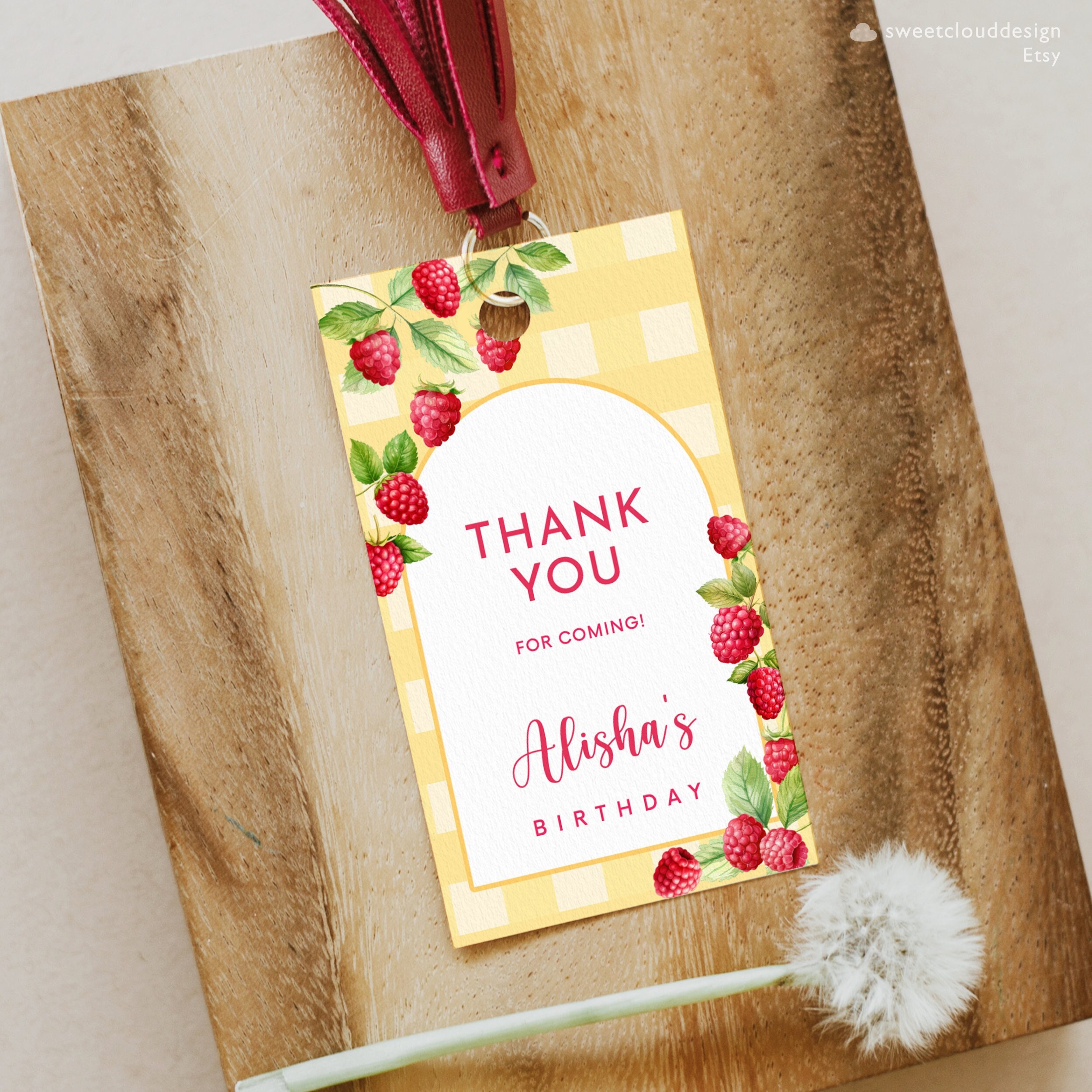 Raspberry Name Tag Raspberry Birthday Favor Tag Thank You Tag Red and Yellow Tag Berry ...